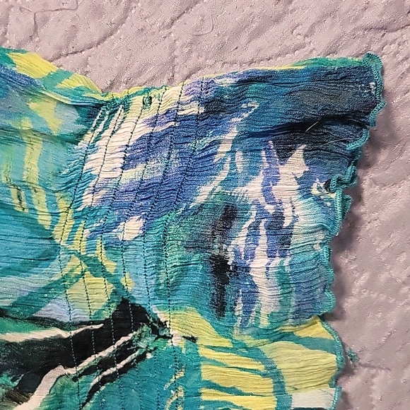 Cache sheer multicolored scoop shirt with crystal beads ties gathered low waist - Picture 6 of 9